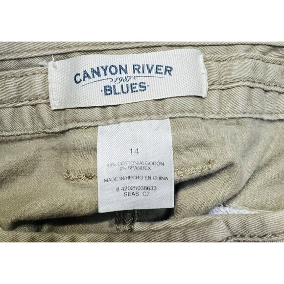 Canyon River Blues Womens Tan Mini Skirt 14 Slash Pockets Button Front - Picture 3 of 5